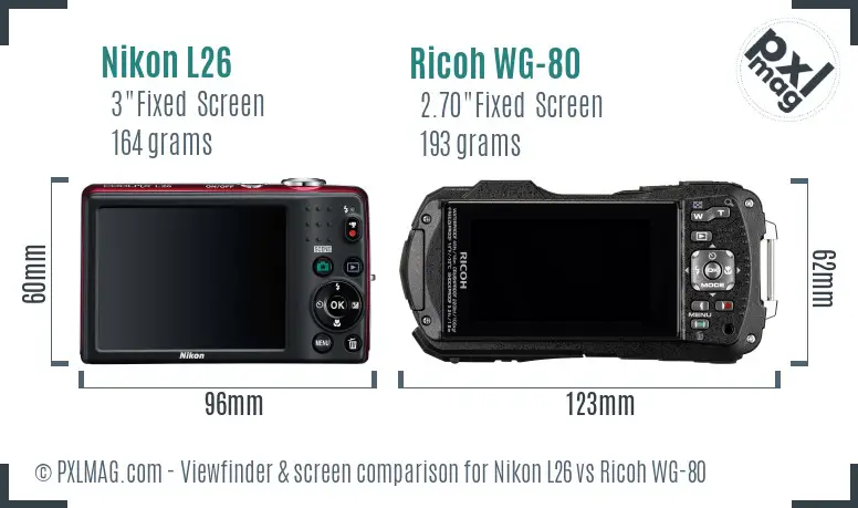 Nikon L26 vs Ricoh WG-80 Screen and Viewfinder comparison