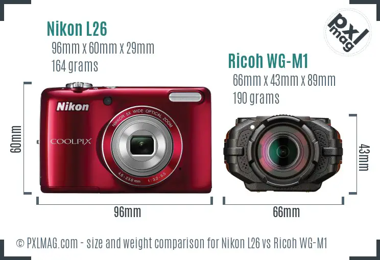 Nikon L26 vs Ricoh WG-M1 size comparison