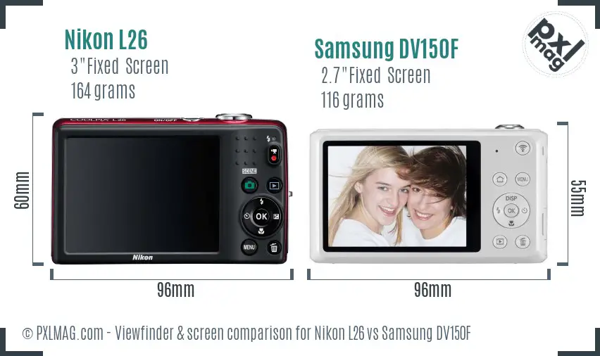 Nikon L26 vs Samsung DV150F Screen and Viewfinder comparison