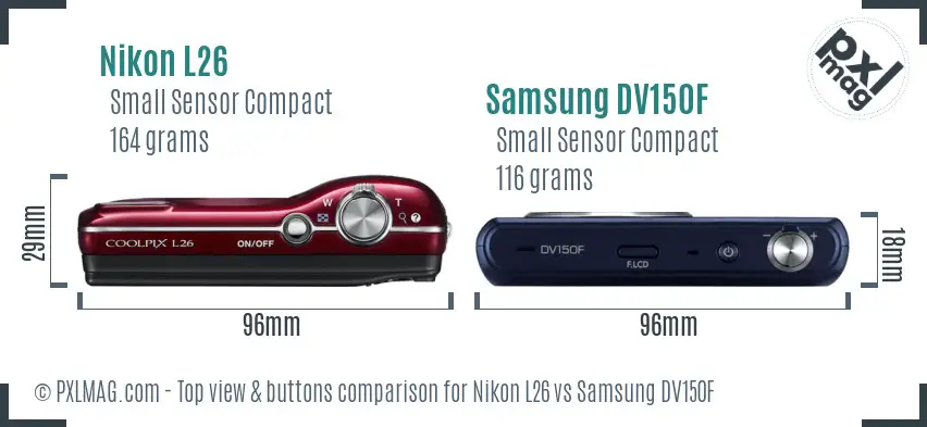 Nikon L26 vs Samsung DV150F top view buttons comparison