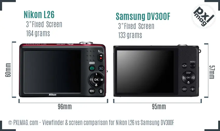 Nikon L26 vs Samsung DV300F Screen and Viewfinder comparison