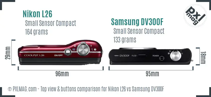 Nikon L26 vs Samsung DV300F top view buttons comparison