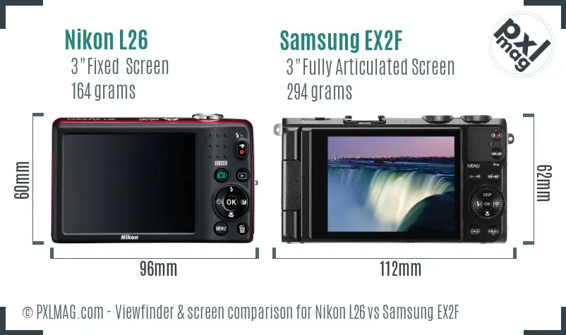 Nikon L26 vs Samsung EX2F Screen and Viewfinder comparison