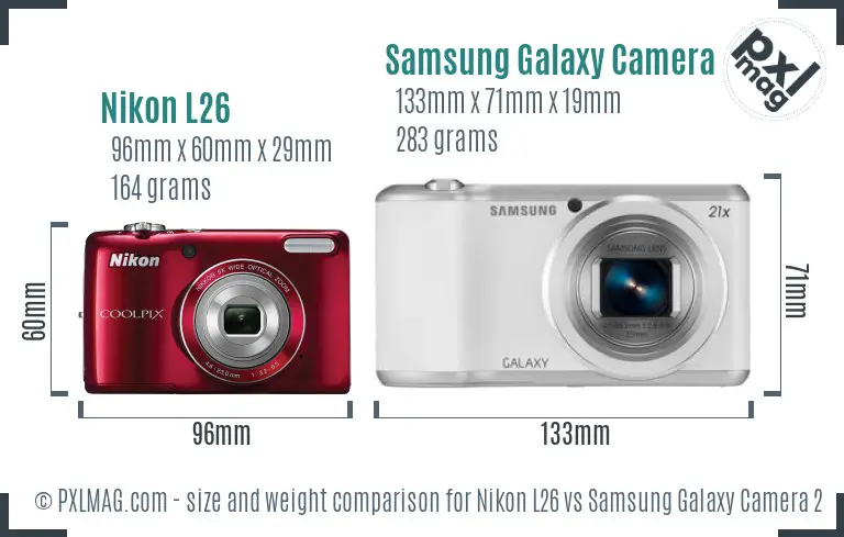 Nikon L26 vs Samsung Galaxy Camera 2 size comparison Nikon L26 vs Samsung Galaxy Camera 2 size comparison