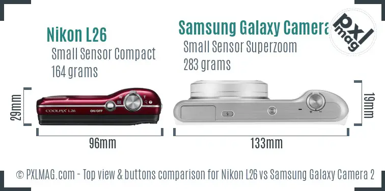 Nikon L26 vs Samsung Galaxy Camera 2 top view buttons comparison Nikon L26 vs Samsung Galaxy Camera 2 top view buttons comparison