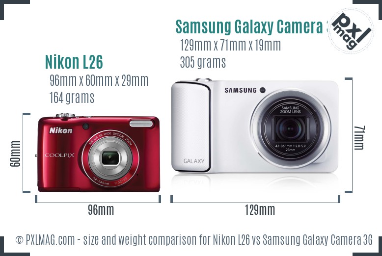 Nikon L26 vs Samsung Galaxy Camera 3G size comparison Nikon L26 vs Samsung Galaxy Camera 3G size comparison
