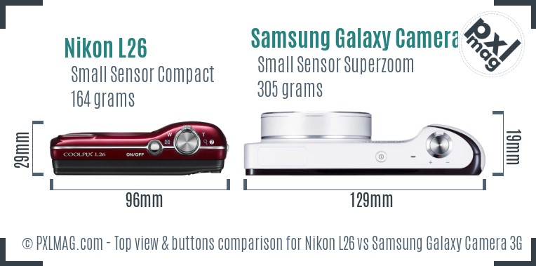 Nikon L26 vs Samsung Galaxy Camera 3G top view buttons comparison
