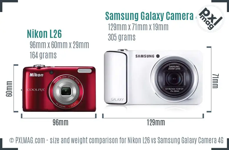 Nikon L26 vs Samsung Galaxy Camera 4G size comparison Nikon L26 vs Samsung Galaxy Camera 4G size comparison