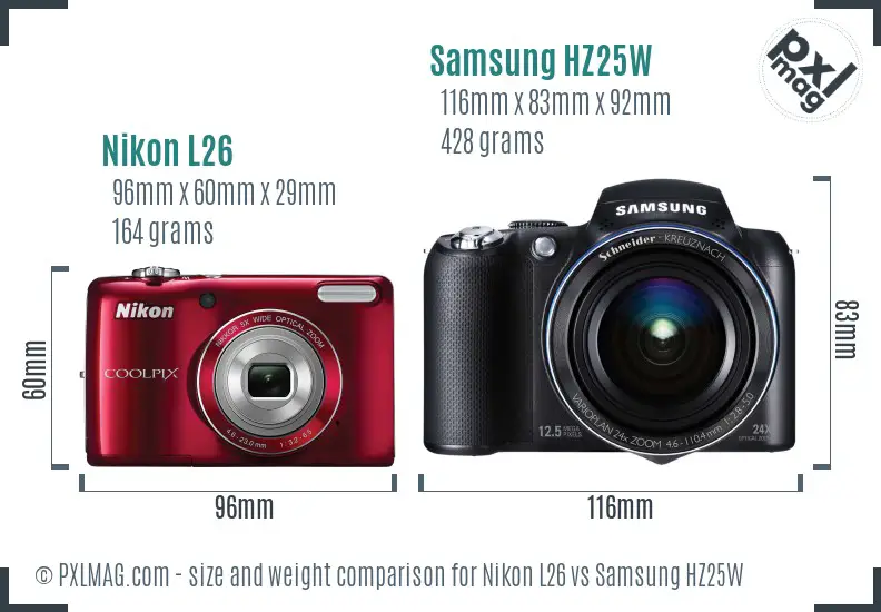 Nikon L26 vs Samsung HZ25W size comparison