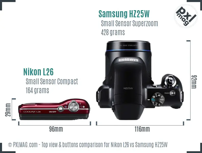 Nikon L26 vs Samsung HZ25W top view buttons comparison