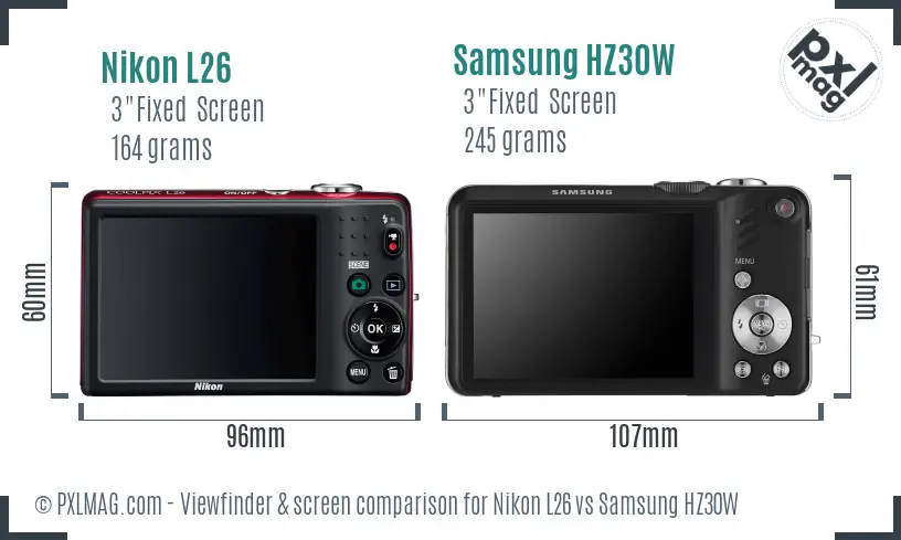 Nikon L26 vs Samsung HZ30W Screen and Viewfinder comparison
