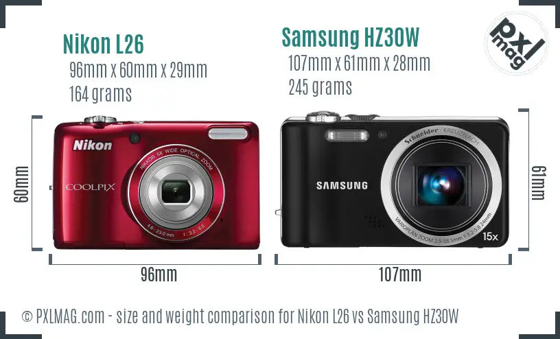 Nikon L26 vs Samsung HZ30W size comparison