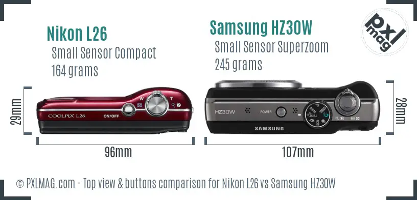 Nikon L26 vs Samsung HZ30W top view buttons comparison
