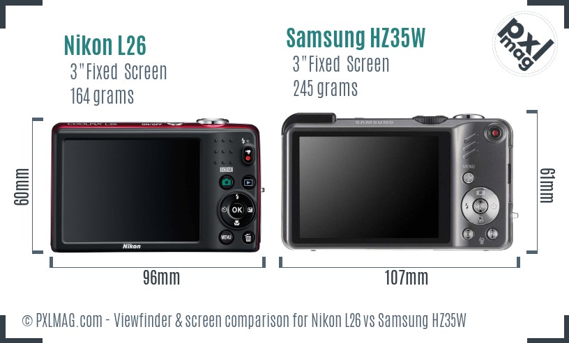 Nikon L26 vs Samsung HZ35W Screen and Viewfinder comparison