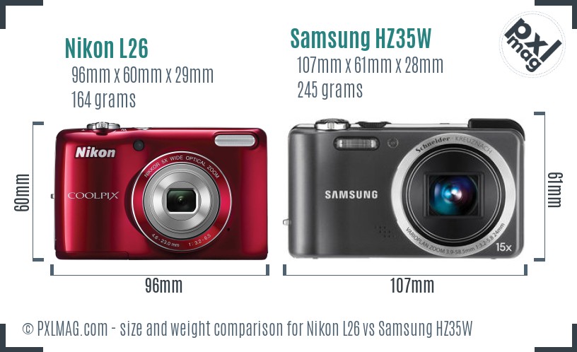 Nikon L26 vs Samsung HZ35W size comparison Nikon L26 vs Samsung HZ35W size comparison