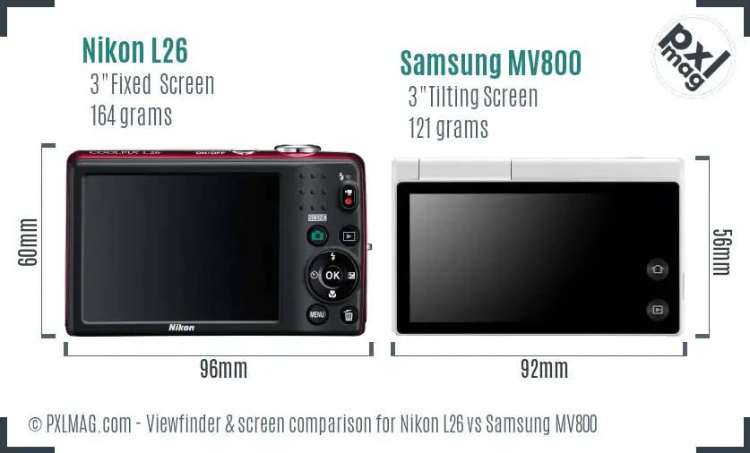 Nikon L26 vs Samsung MV800 Screen and Viewfinder comparison