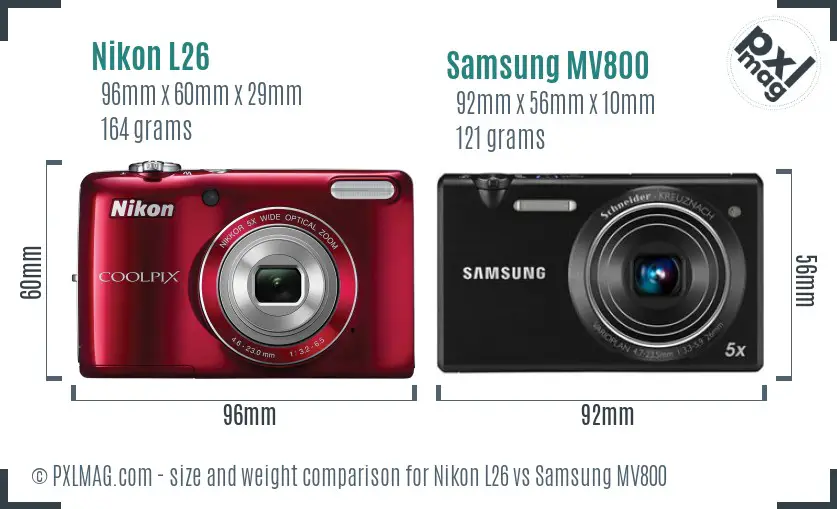 Nikon L26 vs Samsung MV800 size comparison Nikon L26 vs Samsung MV800 size comparison
