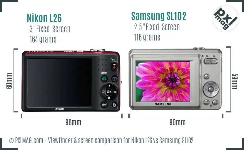 Nikon L26 vs Samsung SL102 Screen and Viewfinder comparison Nikon L26 vs Samsung SL102 Screen and Viewfinder comparison