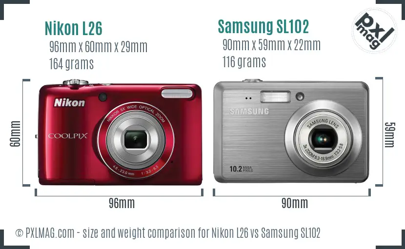 Nikon L26 vs Samsung SL102 size comparison Nikon L26 vs Samsung SL102 size comparison
