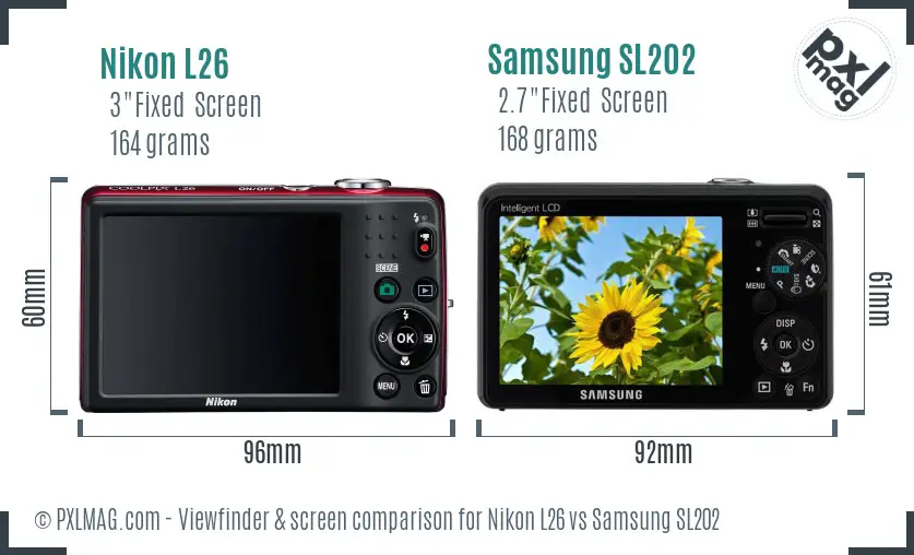 Nikon L26 vs Samsung SL202 Screen and Viewfinder comparison