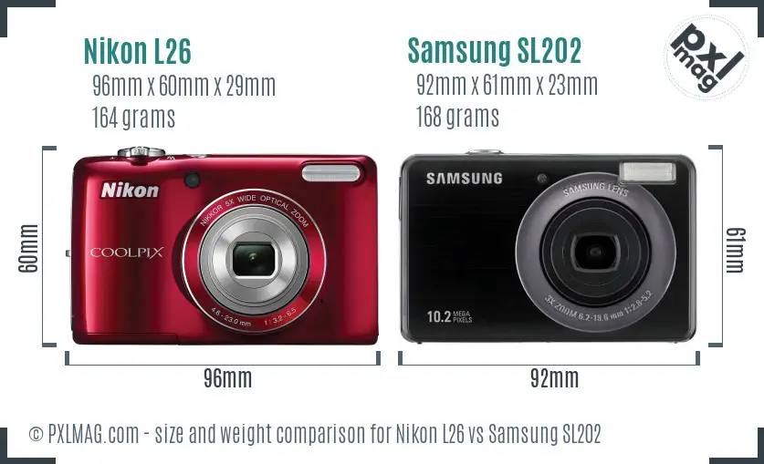 Nikon L26 vs Samsung SL202 size comparison