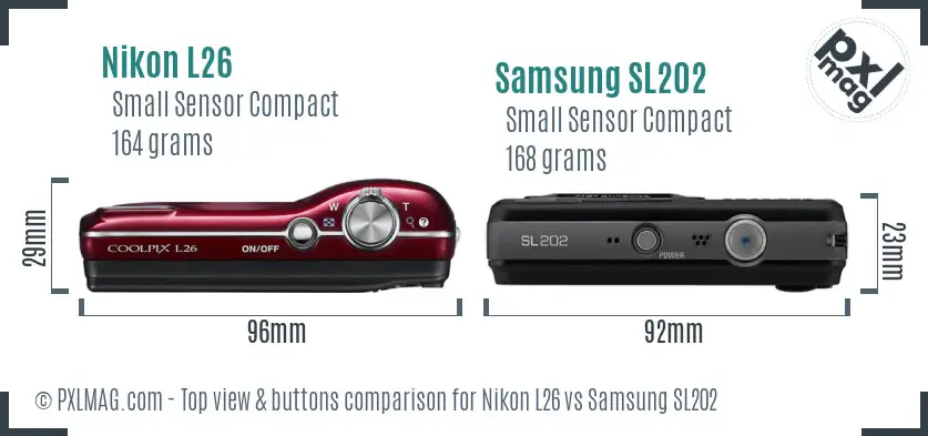 Nikon L26 vs Samsung SL202 top view buttons comparison