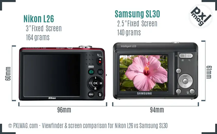 Nikon L26 vs Samsung SL30 Screen and Viewfinder comparison