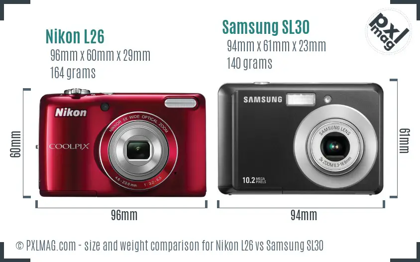 Nikon L26 vs Samsung SL30 size comparison