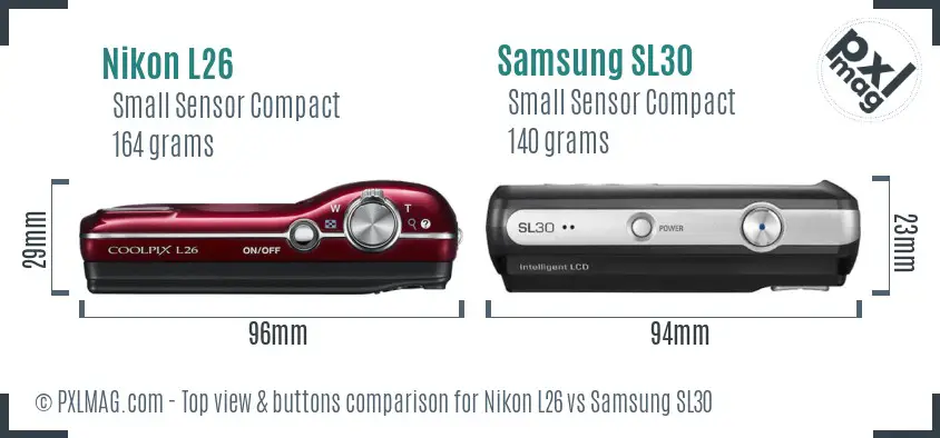 Nikon L26 vs Samsung SL30 top view buttons comparison