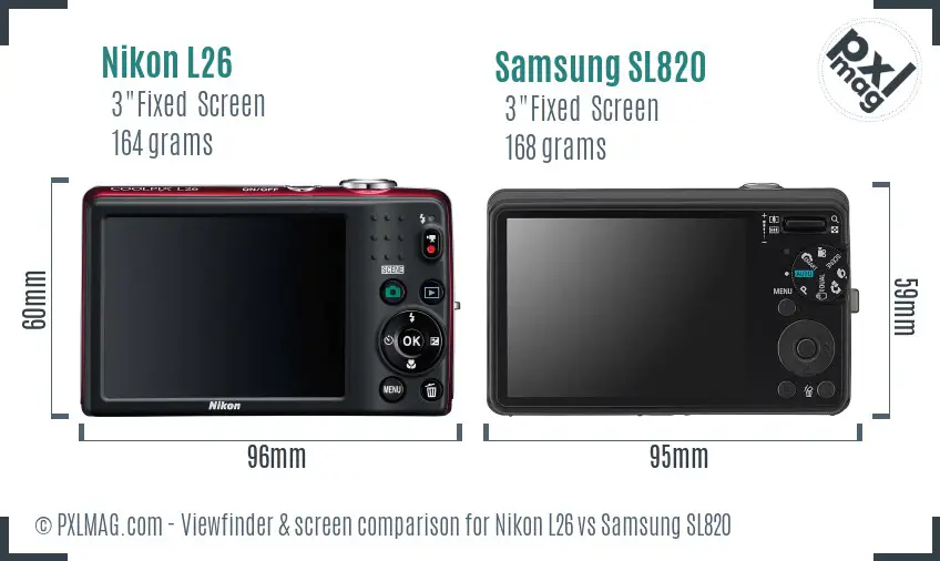 Nikon L26 vs Samsung SL820 Screen and Viewfinder comparison