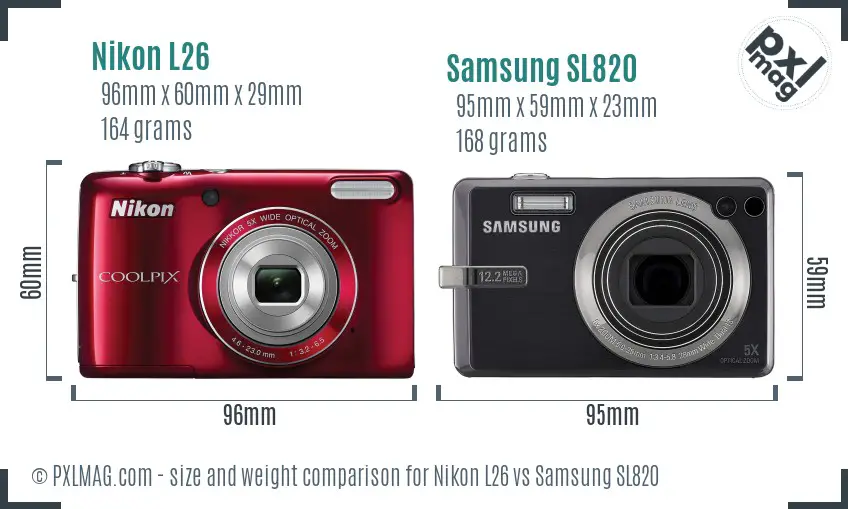 Nikon L26 vs Samsung SL820 size comparison