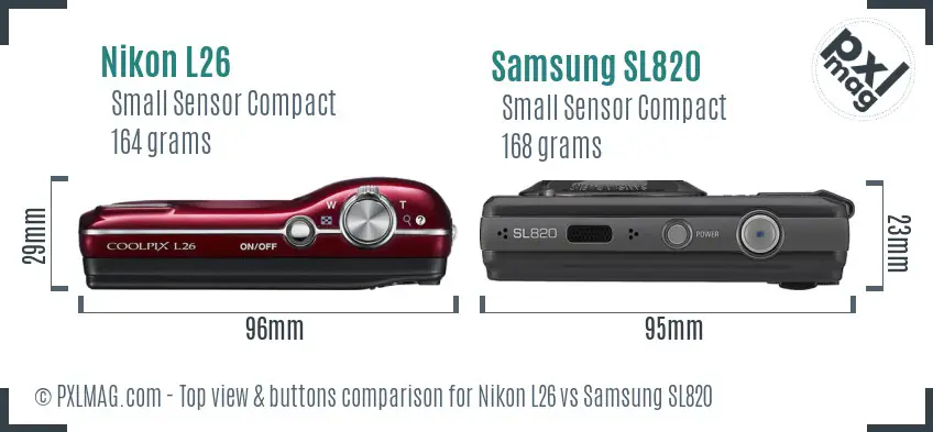 Nikon L26 vs Samsung SL820 top view buttons comparison