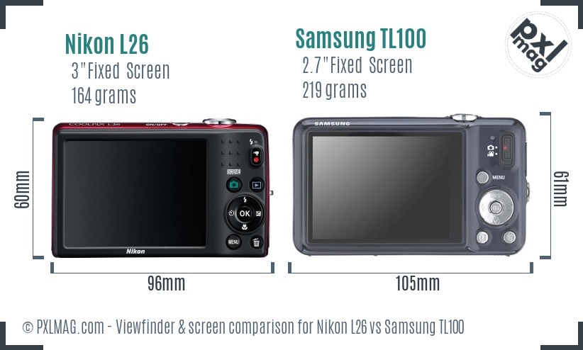 Nikon L26 vs Samsung TL100 Screen and Viewfinder comparison