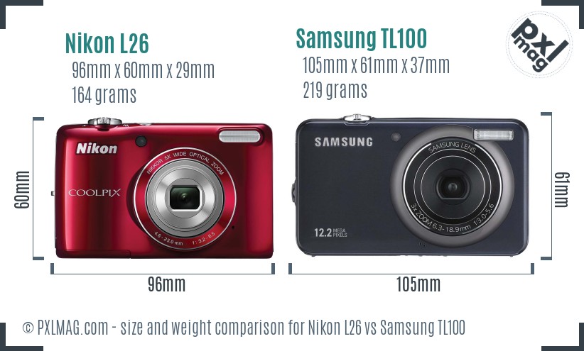 Nikon L26 vs Samsung TL100 size comparison