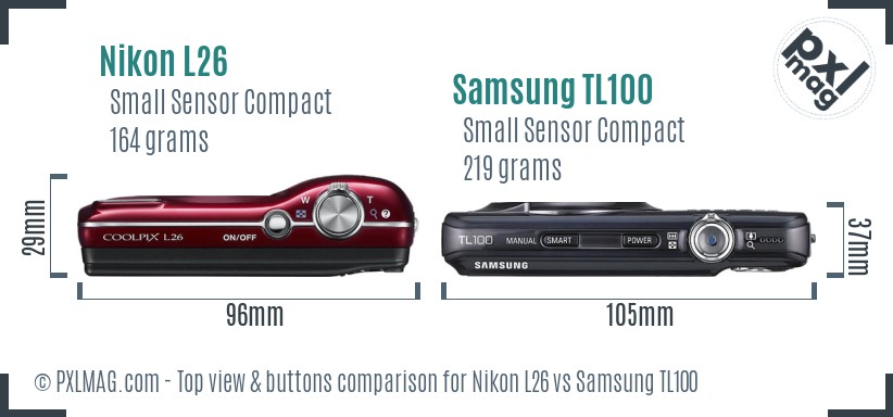 Nikon L26 vs Samsung TL100 top view buttons comparison