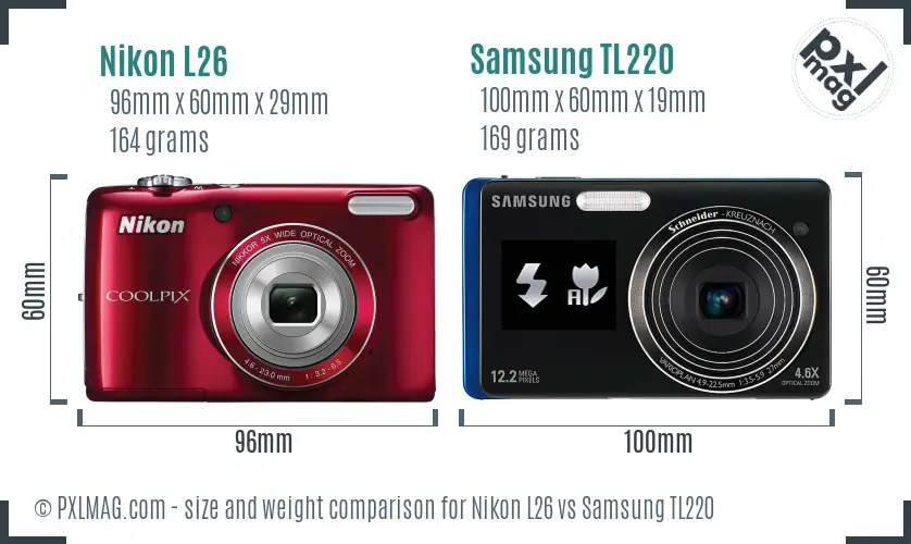 Nikon L26 vs Samsung TL220 size comparison