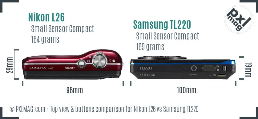 Nikon L26 vs Samsung TL220 top view buttons comparison