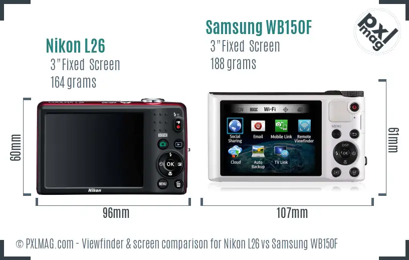 Nikon L26 vs Samsung WB150F Screen and Viewfinder comparison