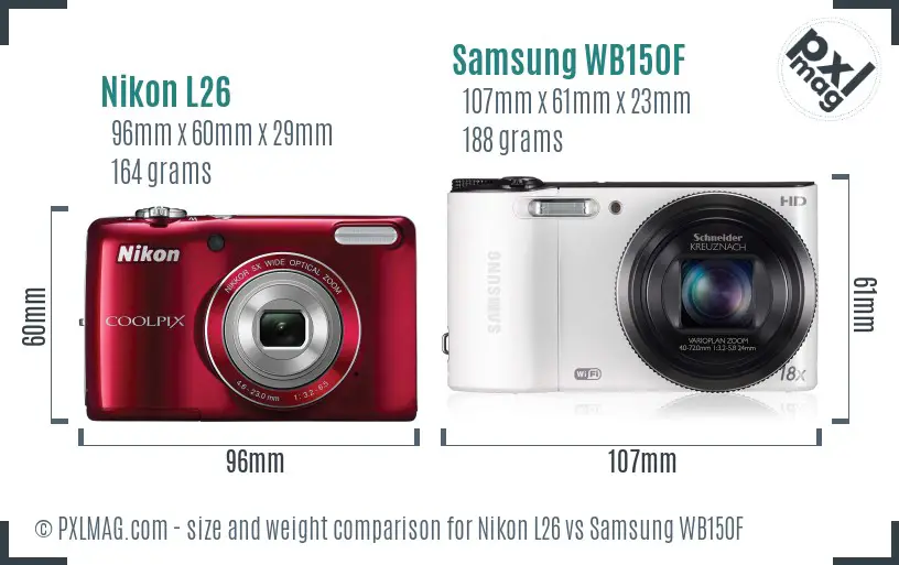 Nikon L26 vs Samsung WB150F size comparison