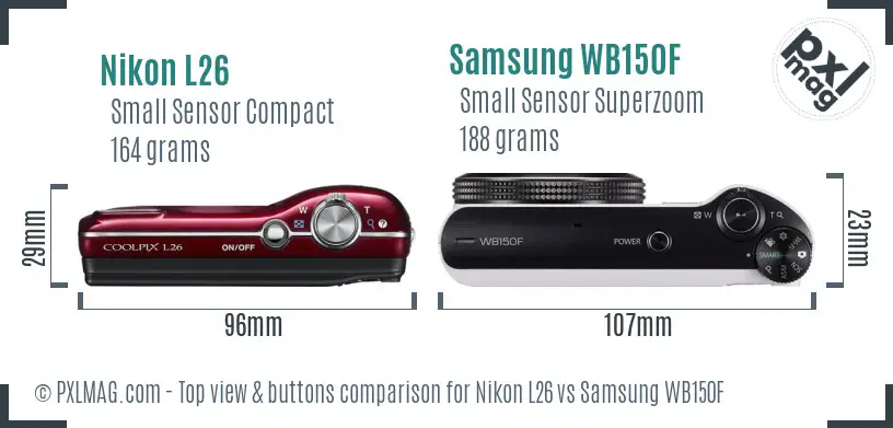 Nikon L26 vs Samsung WB150F top view buttons comparison