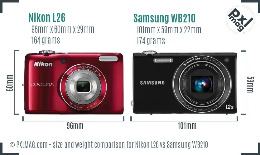 Nikon L26 vs Samsung WB210 size comparison