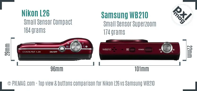 Nikon L26 vs Samsung WB210 top view buttons comparison