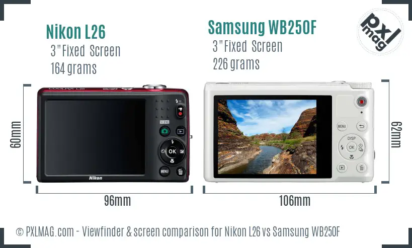 Nikon L26 vs Samsung WB250F Screen and Viewfinder comparison