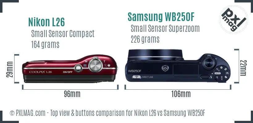 Nikon L26 vs Samsung WB250F top view buttons comparison
