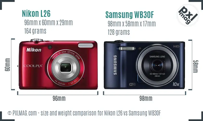 Nikon L26 vs Samsung WB30F size comparison Nikon L26 vs Samsung WB30F size comparison