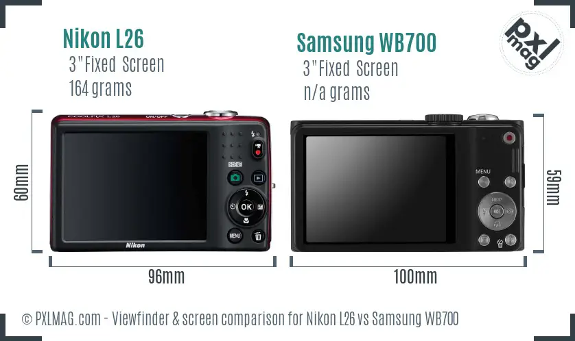 Nikon L26 vs Samsung WB700 Screen and Viewfinder comparison