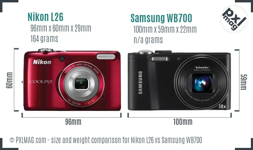Nikon L26 vs Samsung WB700 size comparison