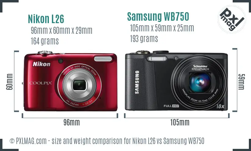 Nikon L26 vs Samsung WB750 size comparison Nikon L26 vs Samsung WB750 size comparison