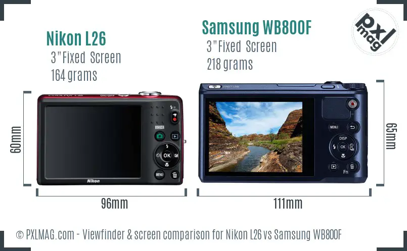 Nikon L26 vs Samsung WB800F Screen and Viewfinder comparison