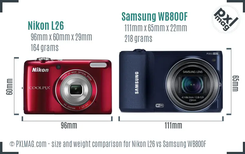 Nikon L26 vs Samsung WB800F size comparison